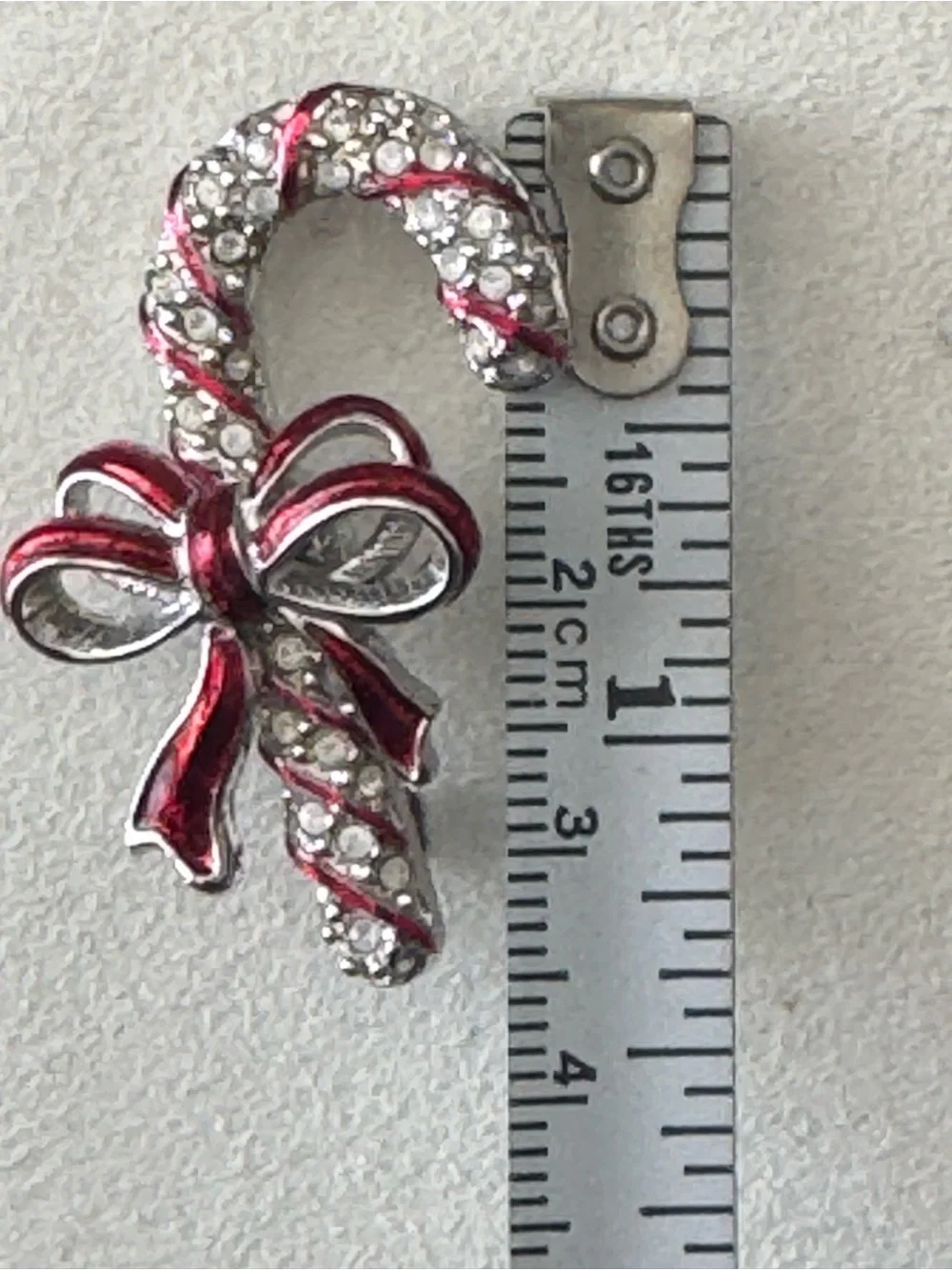 Swarovski Silver and Red Crystal Candy Cane Bow Brooch